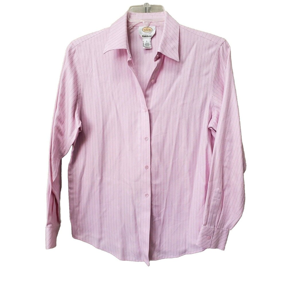 Talbots Wrinkle Resistant Pink Herringbone Long Sleeve Button-Up Shirt Size 8